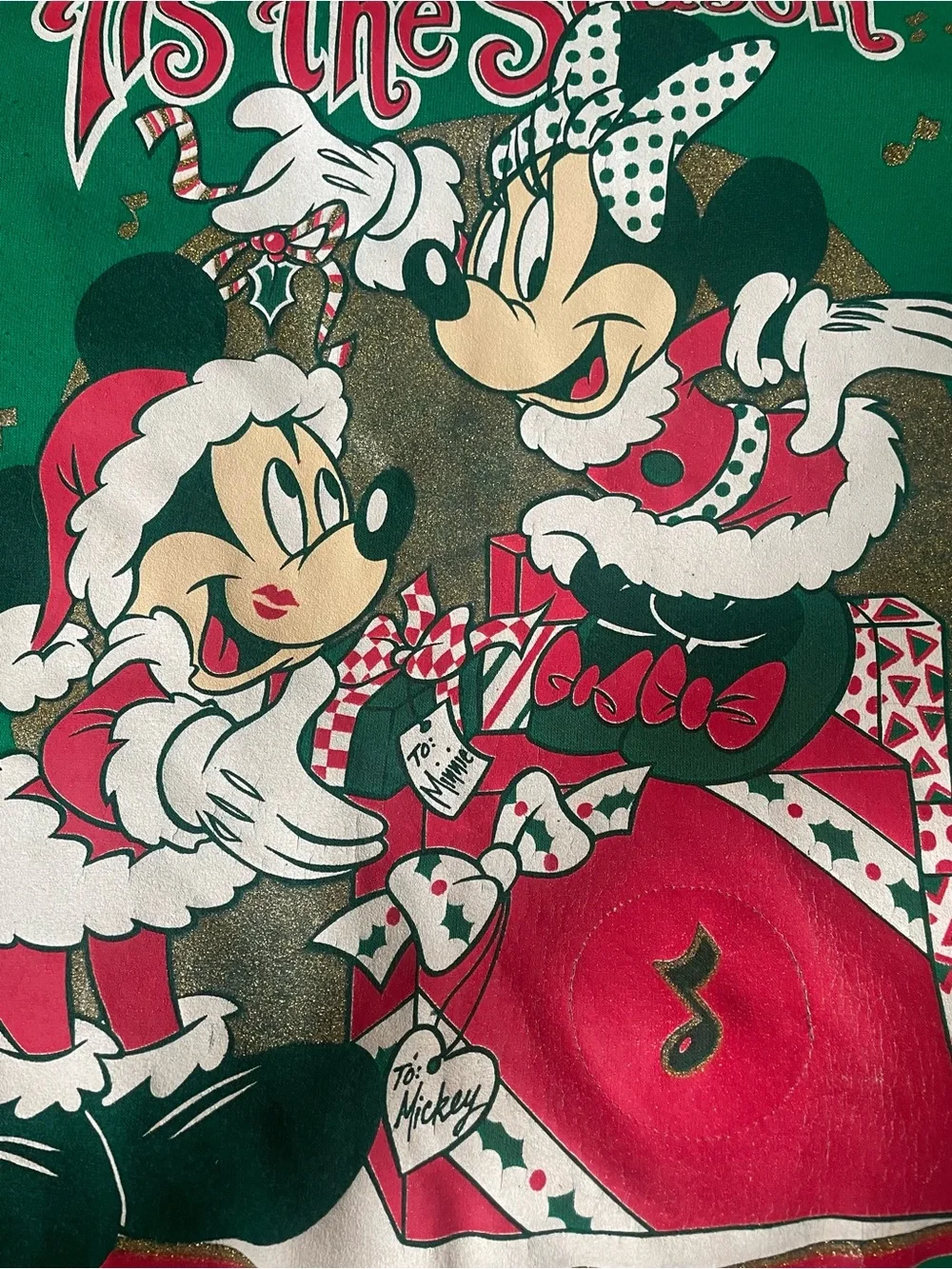 Vintage 80s 90s Disney Mickey Minnie Mouse Christmas Sweatshirt Green Crewneck L